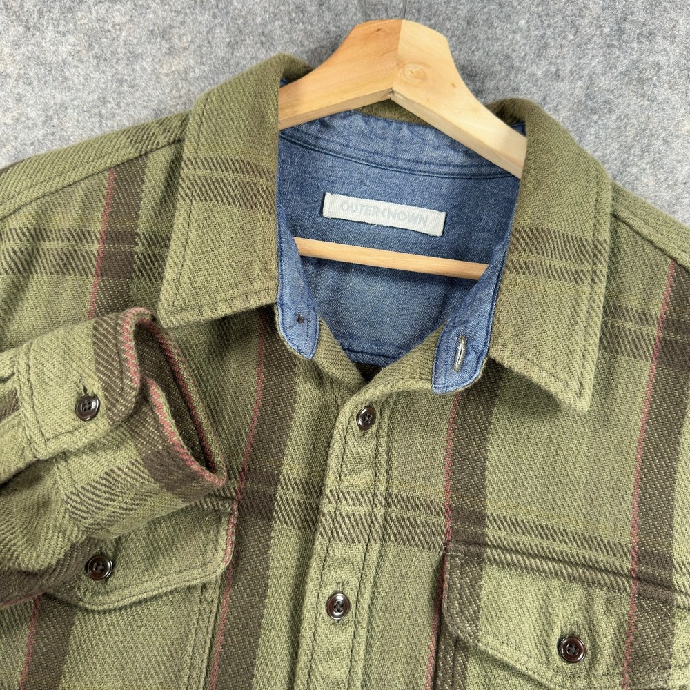Outerknown Blanket Shirt Mens Large Green Flannel Plaid Organic Cotton